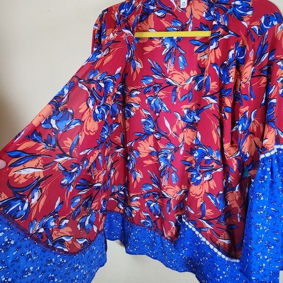 Pioneer Woman Open Cardigan blue red Kimono patriotic Flounce Sleeve S/M NWT - Picture 3 of 10